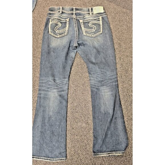 Silver Suki Jeans Womens 31x32 Curvy Fit Bootcut Thick Stitch Bling Pockets Y2K - Picture 2 of 4
